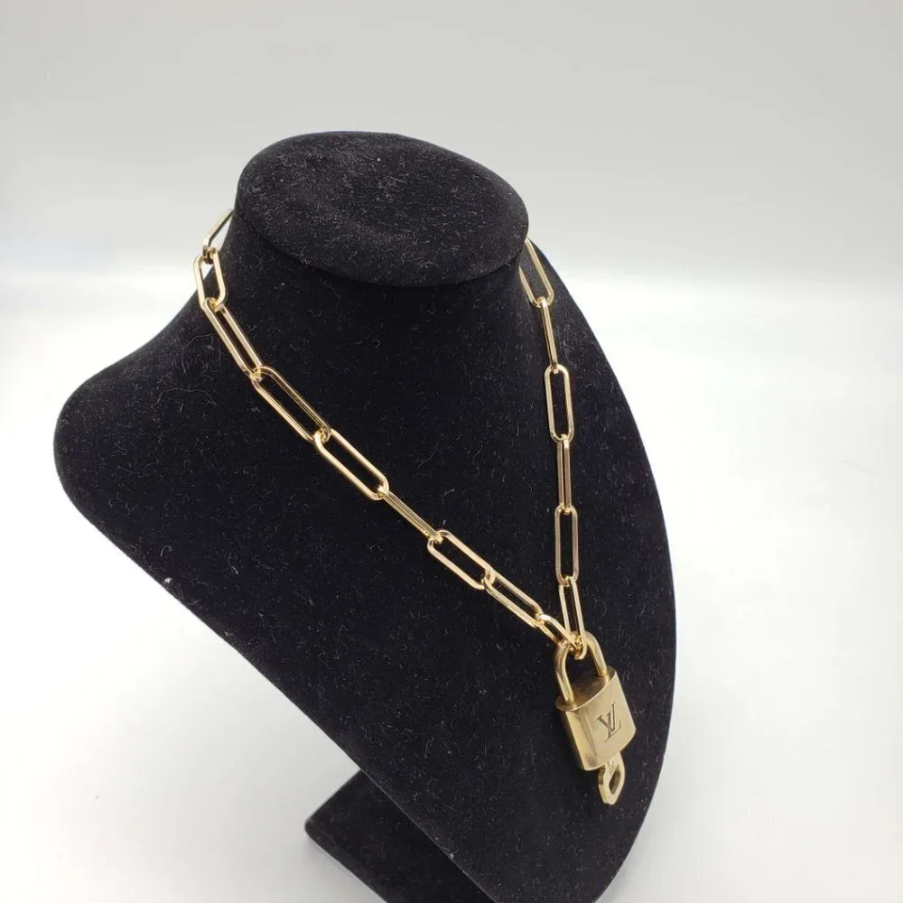 Authentic Louis Vuitton Lock and Key Gold Color with Gold Plated Chain Necklace - Picture 7 of 8